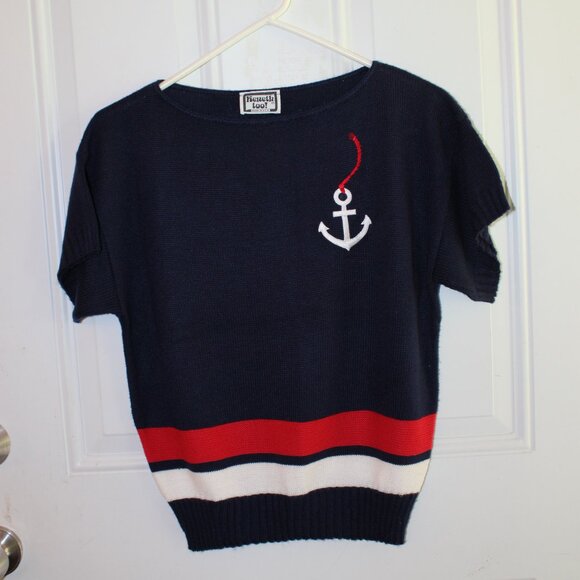 Keneth Too Large Knit Top Sweater Short Made USA Vintage Sailor Top - Picture 3 of 6